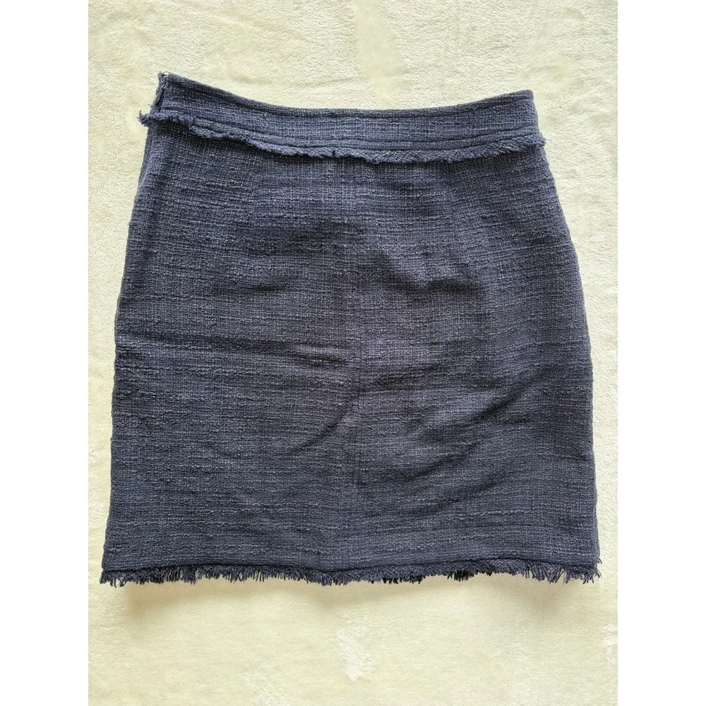 Banana Republic Navy Blue Fringe Tweed Mini Skirt Womens 2 Excellent